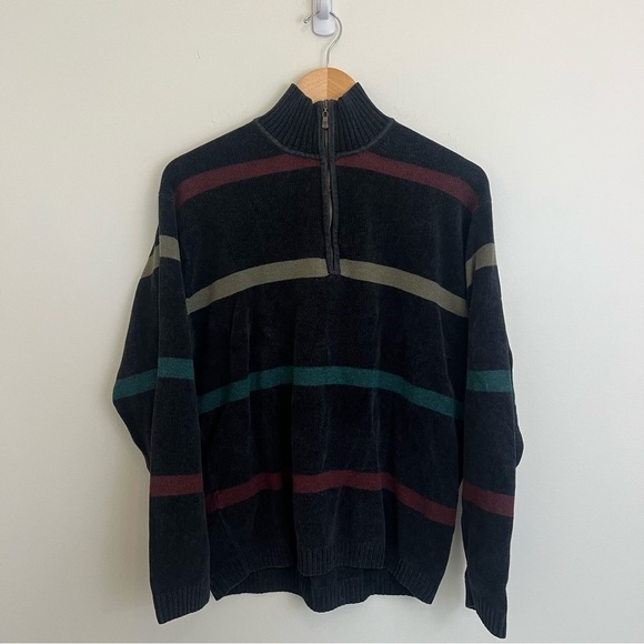 Tommy Bahama Relaxed Quarter Zip Pullover Sweatshirt Striped Gray Mens S Cotton - Picture 1 of 7